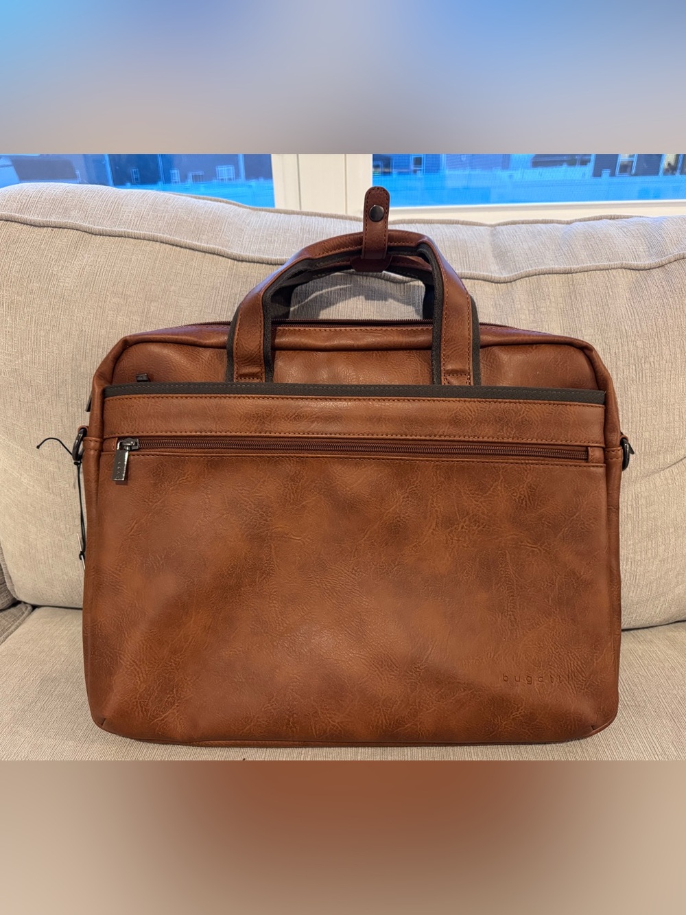 Bugatti Vegan Leather 15.6” Laptop Briefcase RFID Brown NWT